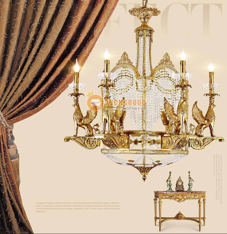 Đèn chùm đồng chim đại bàng dũng mãnh abr138-1